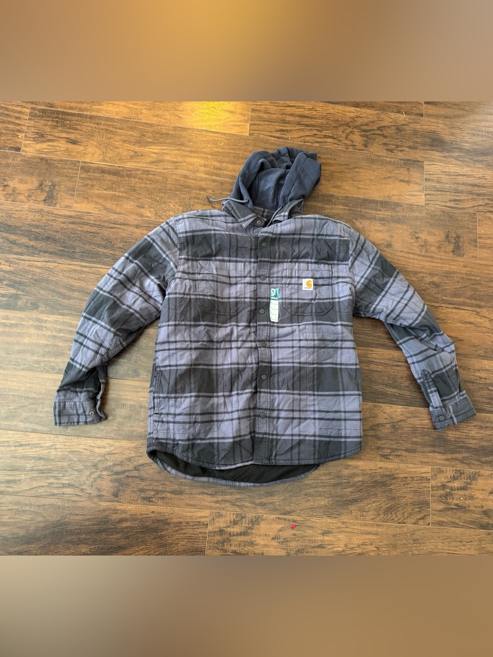 Carhartt Men's Flannel Hoodie Snap Rugged Flex Relaxed Fleece Lined
